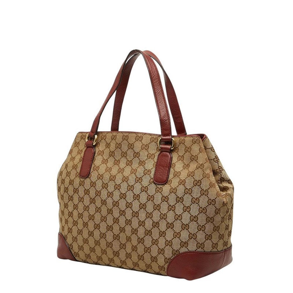 Gucci Canvas Tote Beige Horsebit Handbag Bag Leather Red GG Tan Red